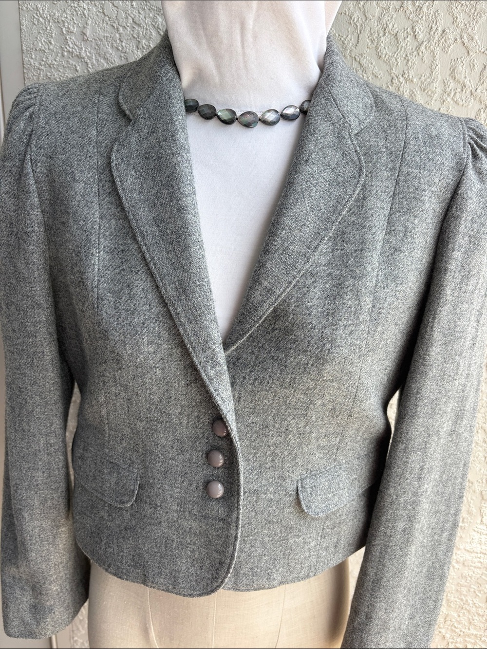 Womens Grey Tailored Wool Blend Blazer Jacket
